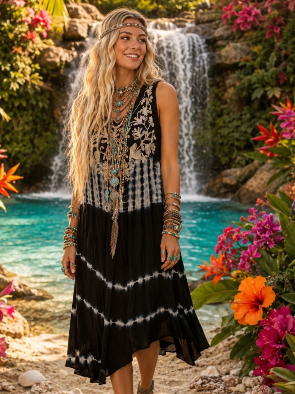 Boho Hippie Tie-Dye Dress Free Size - Fits like L/XL
